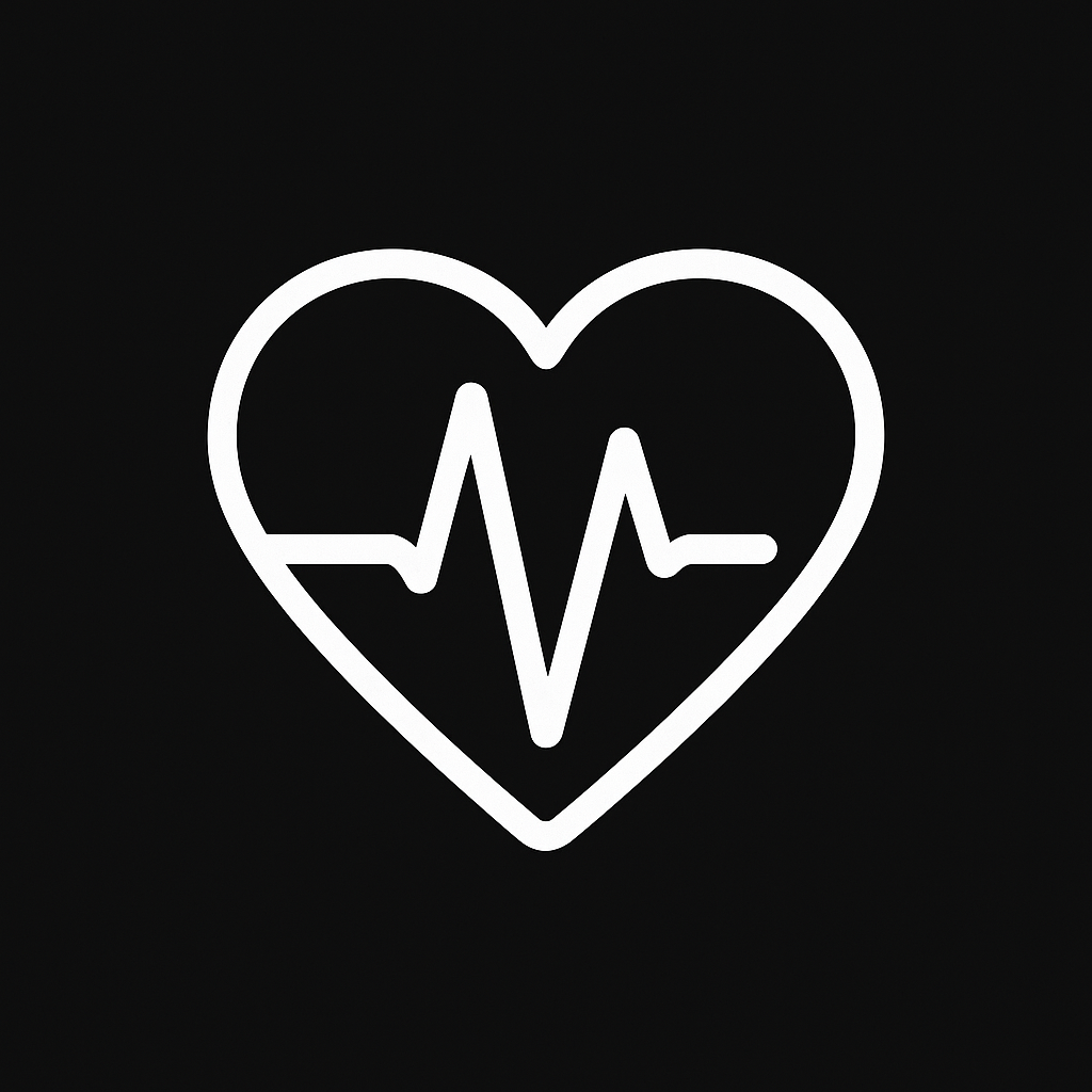 Иконка категории Классика — сердце с пульсом на черном фоне