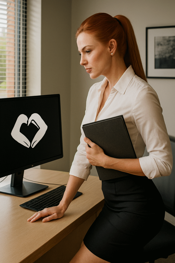 Начальница в строгом образе держит папку аудио соблазн