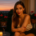 Девушка на балконе при свечах и бокале вина — обложка к аудио рассказу о ночной близости и голосе рядом