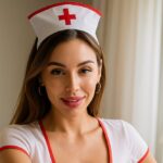 Молодая женщина в костюме медсестры — визуал к ролевой аудиоистории о фантазии осмотра